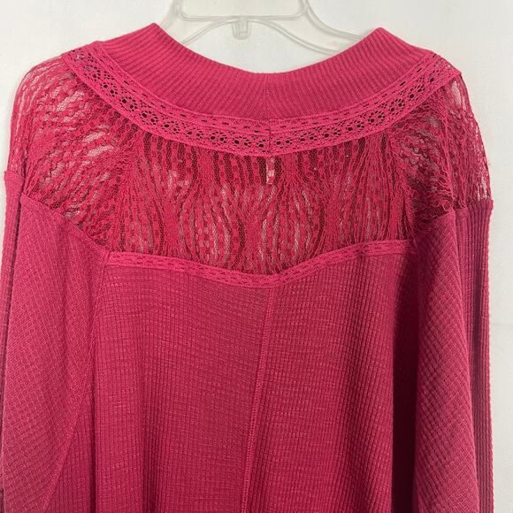 Free People Spring Valley Pullover Knit Lace Burgundy Thermal Top Sweater XXS - Picture 10 of 13